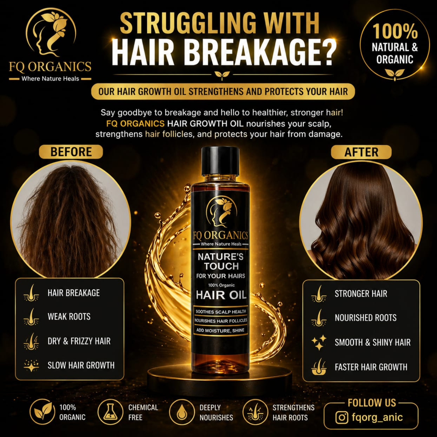 FQ Organics Hair Oil 200ml - Natures Secret for Stronger and Thicker Hair
